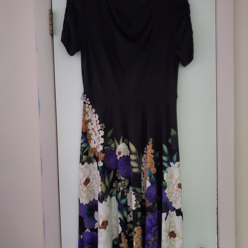 Danny & Nicole Black Dress with Purple and White Floral Design